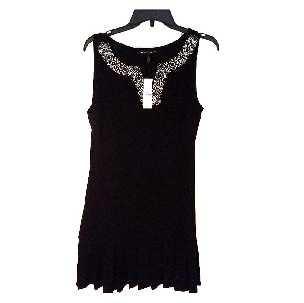 WHBM sleeveless black dress v neck beaded